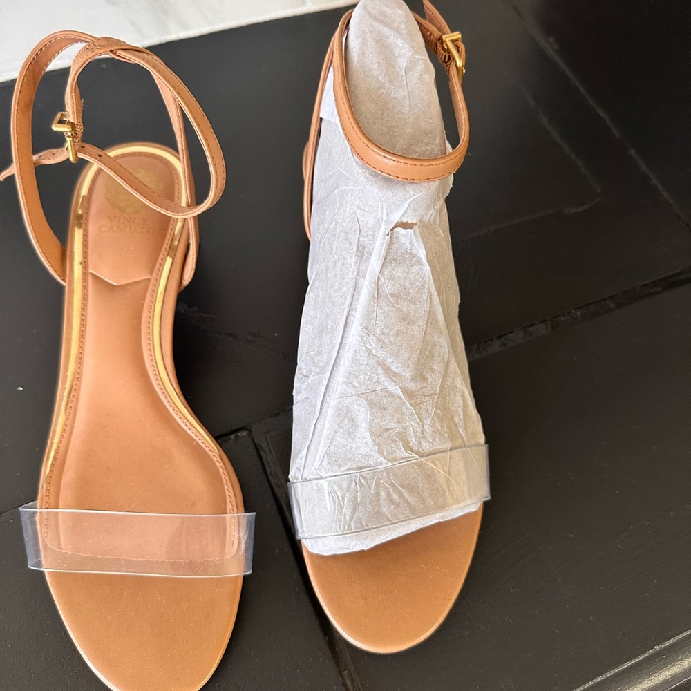Vince Camuto Tan Sandals with Clear Strap